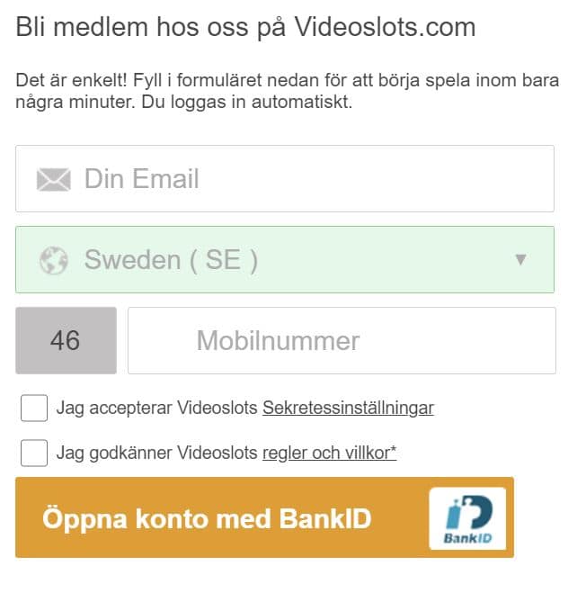 Registrera dig med videoslots bonuskoden